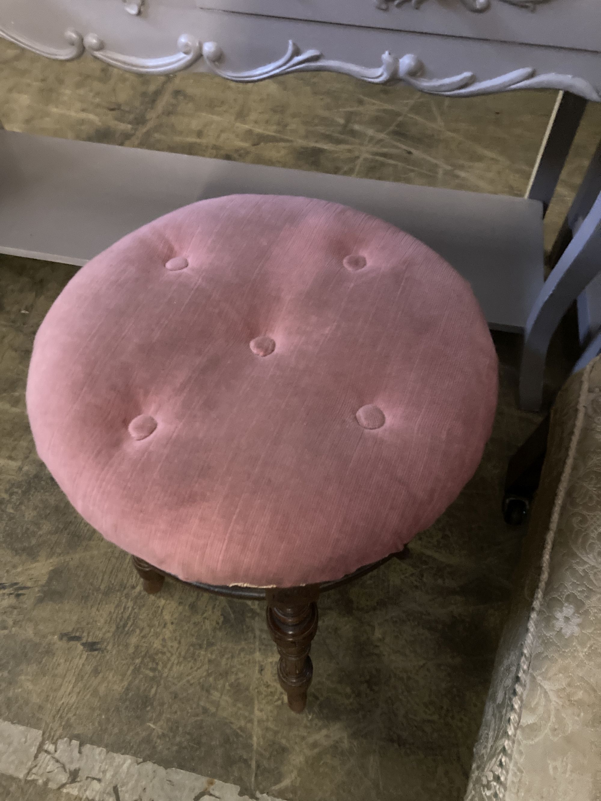 A late Victorian walnut piano stool by Shoolbred & Co, together with an early Victorian upholstered side chair